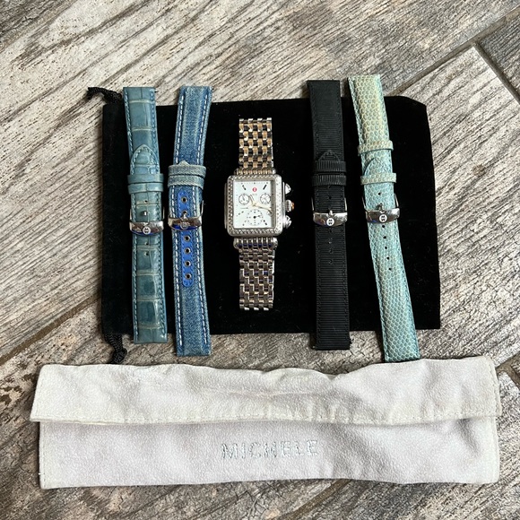 Michele Deco Diamond Watch w/ 5 Authentic Michele bands New Battery. - Picture 2 of 16